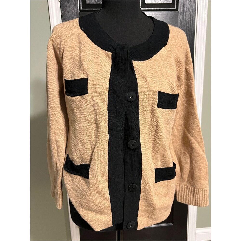 J. Crew Tan and Black Button-Front Cardigan
